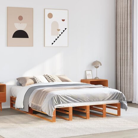 Bed met matras massief grenenhout wasbruin 140x190 cm 1