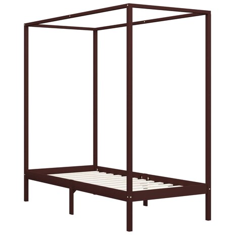 Hemelbedframe massief grenenhout donkerbruin 90x200 cm 2