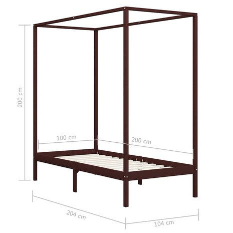 Hemelbedframe massief grenenhout donkerbruin 100x200 cm 7