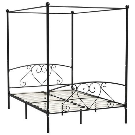 Hemelbedframe metaal zwart 140x200 cm  2