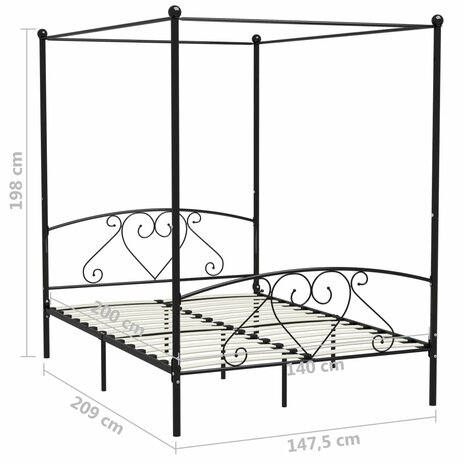 Hemelbedframe metaal zwart 140x200 cm  7