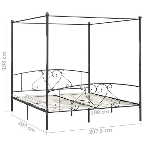 Hemelbedframe metaal grijs 200x200 cm  5
