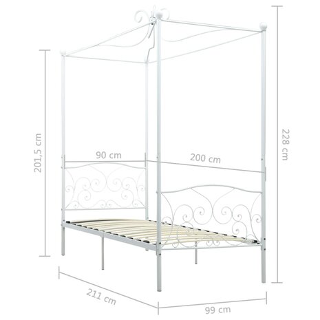 Hemelbedframe metaal wit 90x200 cm 5