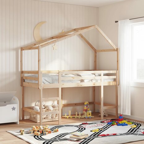 Halfhoogslaper met ladder en bedhuis grenenhout 90x190 cm 1