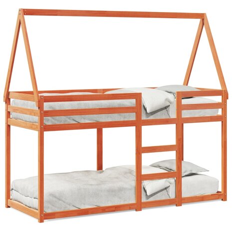 Stapelbed met bedhuis massief grenenhout wasbruin 90x200 cm 2