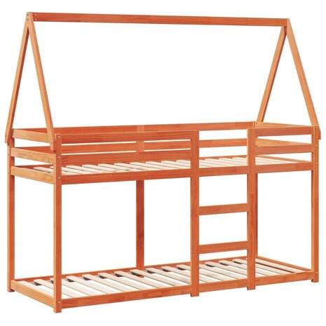 Stapelbed met dak massief grenenhout wasbruin 90x190 cm 3