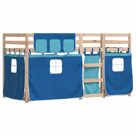 Stapelbed met gordijnen 80x200 cm massief grenenhout blauw 3