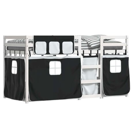Stapelbed met gordijnen 80x200 cm grenenhout wit en zwart 4