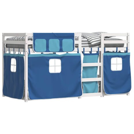 Stapelbed met gordijnen 80x200 cm massief grenenhout blauw 4