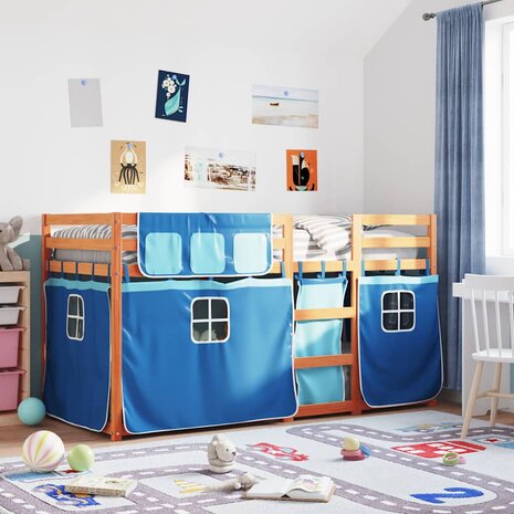 Stapelbed met gordijnen 80x200 cm massief grenenhout blauw 1