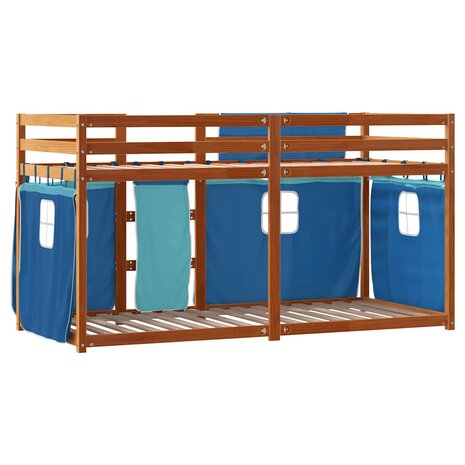 Stapelbed met gordijnen 80x200 cm massief grenenhout blauw 7