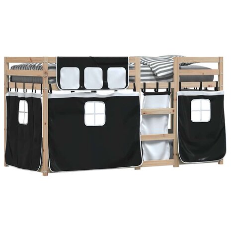 Stapelbed met gordijnen 90x200 cm grenenhout wit en zwart 4