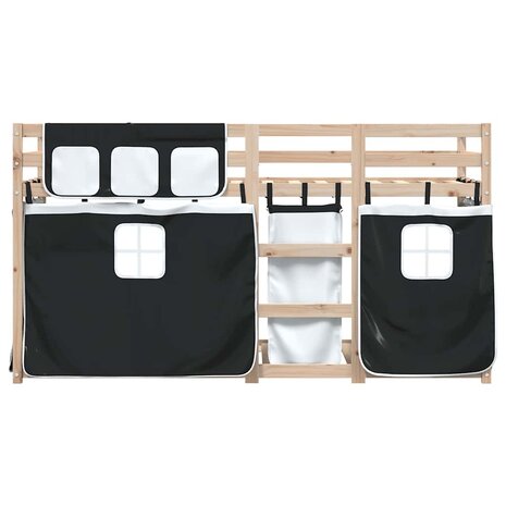 Stapelbed met gordijnen 90x190 cm grenenhout wit en zwart 4