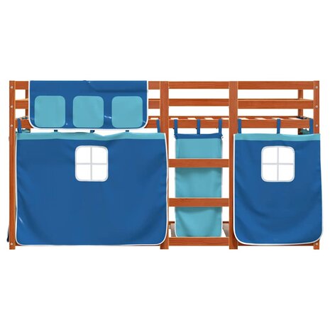 Stapelbed met gordijnen 90x190 cm massief grenenhout blauw 4