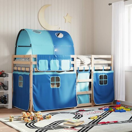 Stapelbed met gordijnen 80x200 cm massief grenenhout blauw 1