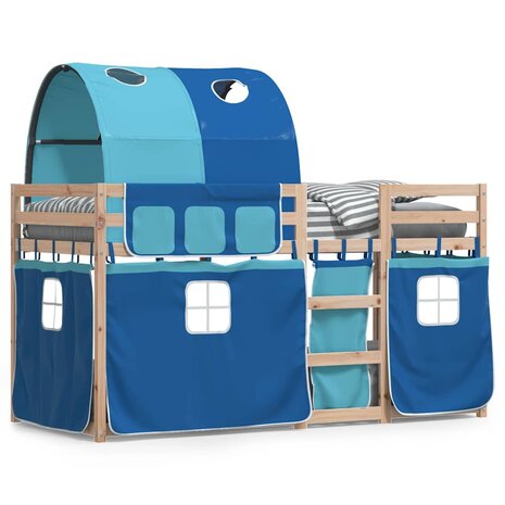 Stapelbed met gordijnen 80x200 cm massief grenenhout blauw 2