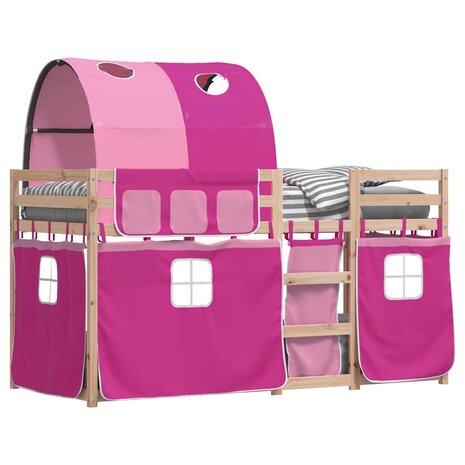 Stapelbed met gordijnen 80x200 cm grenenhout roze 4