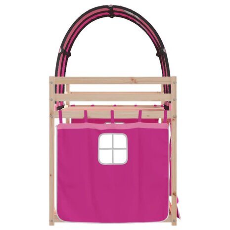 Stapelbed met gordijnen 80x200 cm grenenhout roze 6