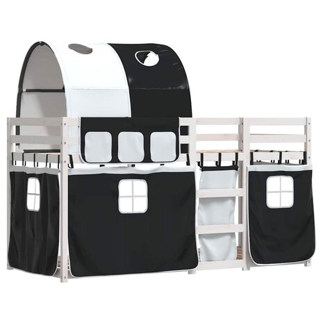 Stapelbed met gordijnen 80x200 cm grenenhout wit en zwart 3