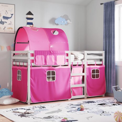 Stapelbed met gordijnen 80x200 cm grenenhout roze 1