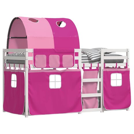 Stapelbed met gordijnen 80x200 cm grenenhout roze 4