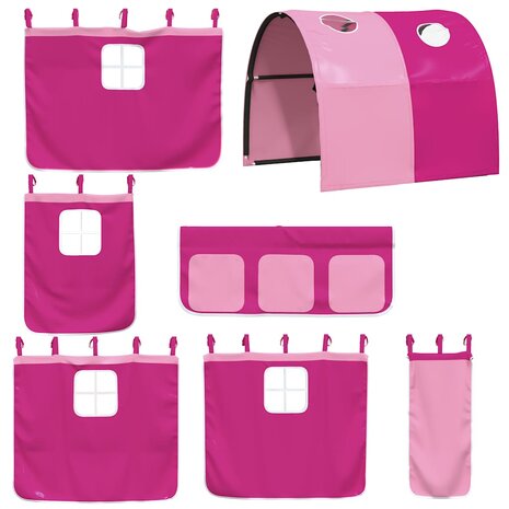 Stapelbed met gordijnen 80x200 cm grenenhout roze 9