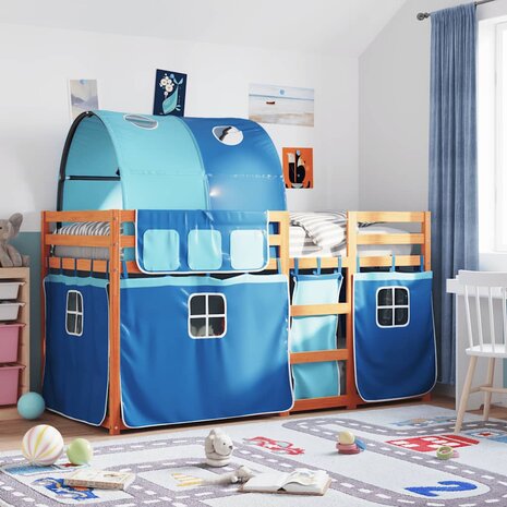 Stapelbed met gordijnen 90x190 cm massief grenenhout blauw 1