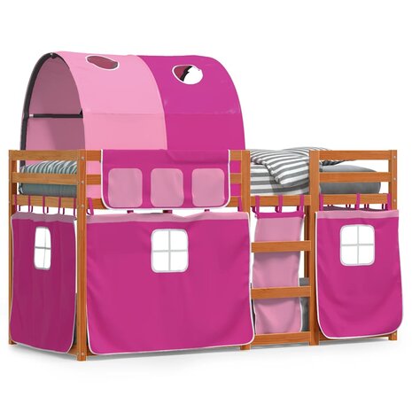 Stapelbed met gordijnen 90x190 cm grenenhout roze 2