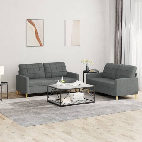 2-delige Loungeset met kussens stof donkergrijs 1