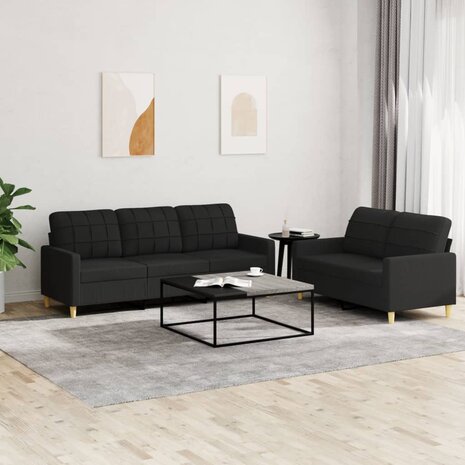 2-delige loungeset met kussens stof zwart 1