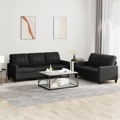 2-delige Loungeset met kussens kunstleer zwart 1