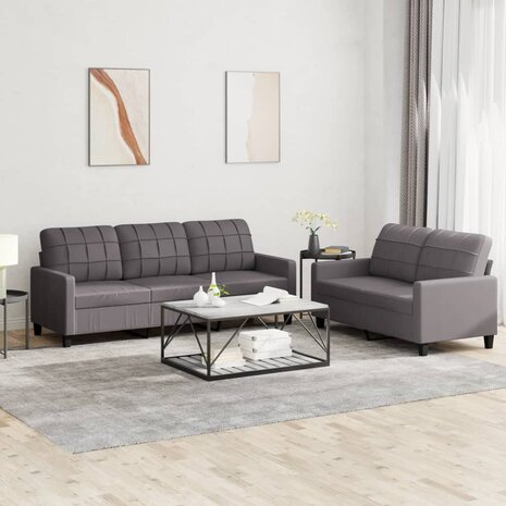 2-delige Loungeset met kussens kunstleer grijs 1