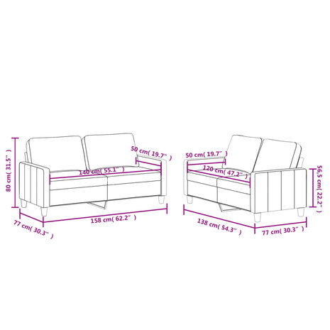 2-delige Loungeset met kussens kunstleer cr&egrave;me 7