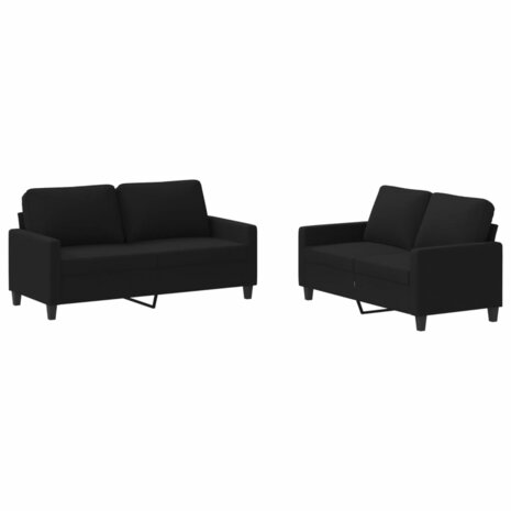 2-delige loungeset met kussens stof zwart 2