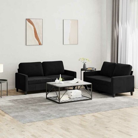 2-delige Loungeset met kussens fluweel zwart 1