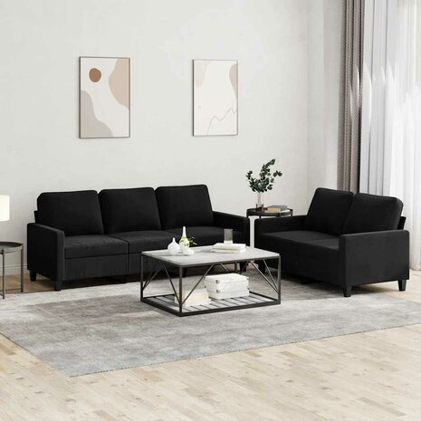 2-delige Loungeset met kussens fluweel zwart 1