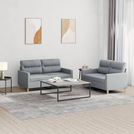 2-delige Loungeset met kussens stof lichtgrijs 1