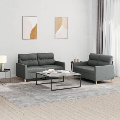 2-delige Loungeset met kussens stof donkergrijs 1
