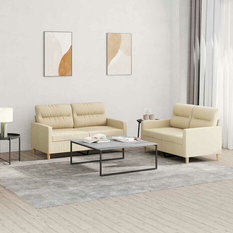 2-delige Loungeset met kussens stof cr&egrave;mekleurig 1