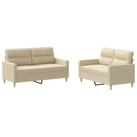 2-delige Loungeset met kussens stof cr&egrave;mekleurig 2