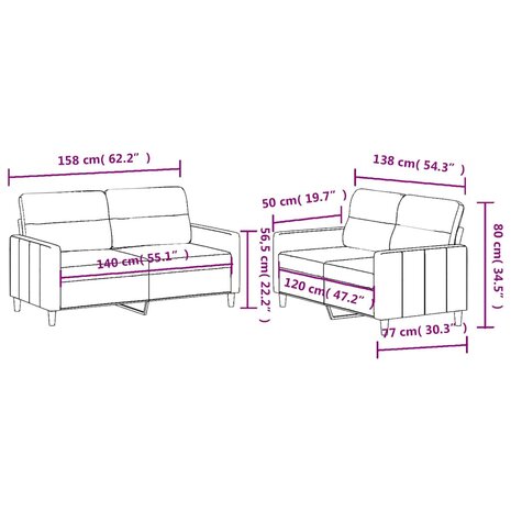 2-delige Loungeset met kussens stof cr&egrave;mekleurig 6