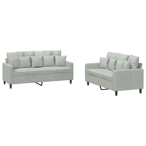 2-delige Loungeset met kussens fluweel lichtgrijs 2