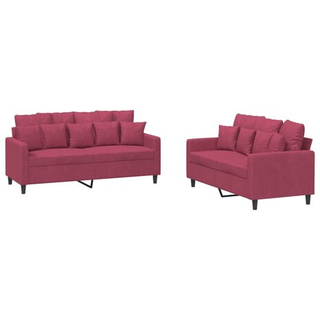 2-delige Loungeset met kussens fluweel wijnrood 2
