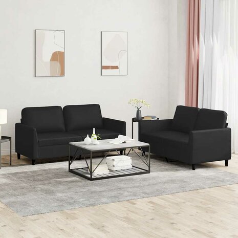 2-delige Loungeset met kussens kunstleer zwart 1