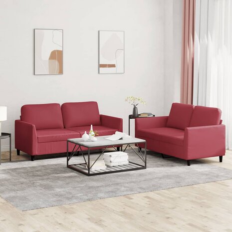 2-delige Loungeset met kussens kunstleer wijnrood 1