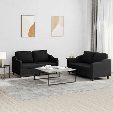 2-delige loungeset met kussens stof zwart 1