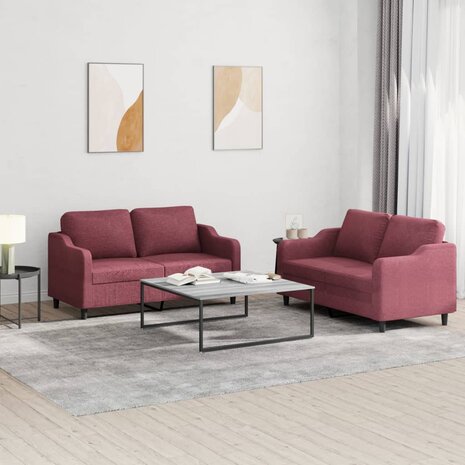 2-delige Loungeset met kussens stof wijnrood 1