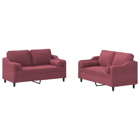 2-delige Loungeset met kussens stof wijnrood 2