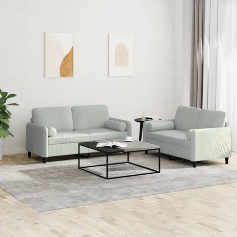 2-delige Loungeset met kussens fluweel lichtgrijs 1