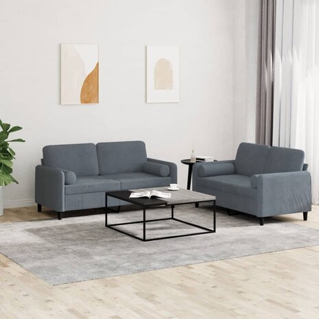 2-delige Loungeset met kussens fluweel donkergrijs 1